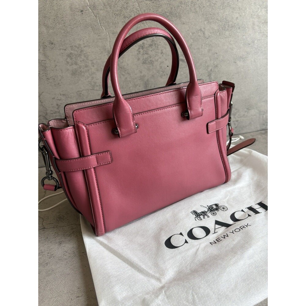 Authentic Coach Swagger 27 Pink Top Handle Leather Satchel Handbag Crossbody Bag - Picture 2 of 6